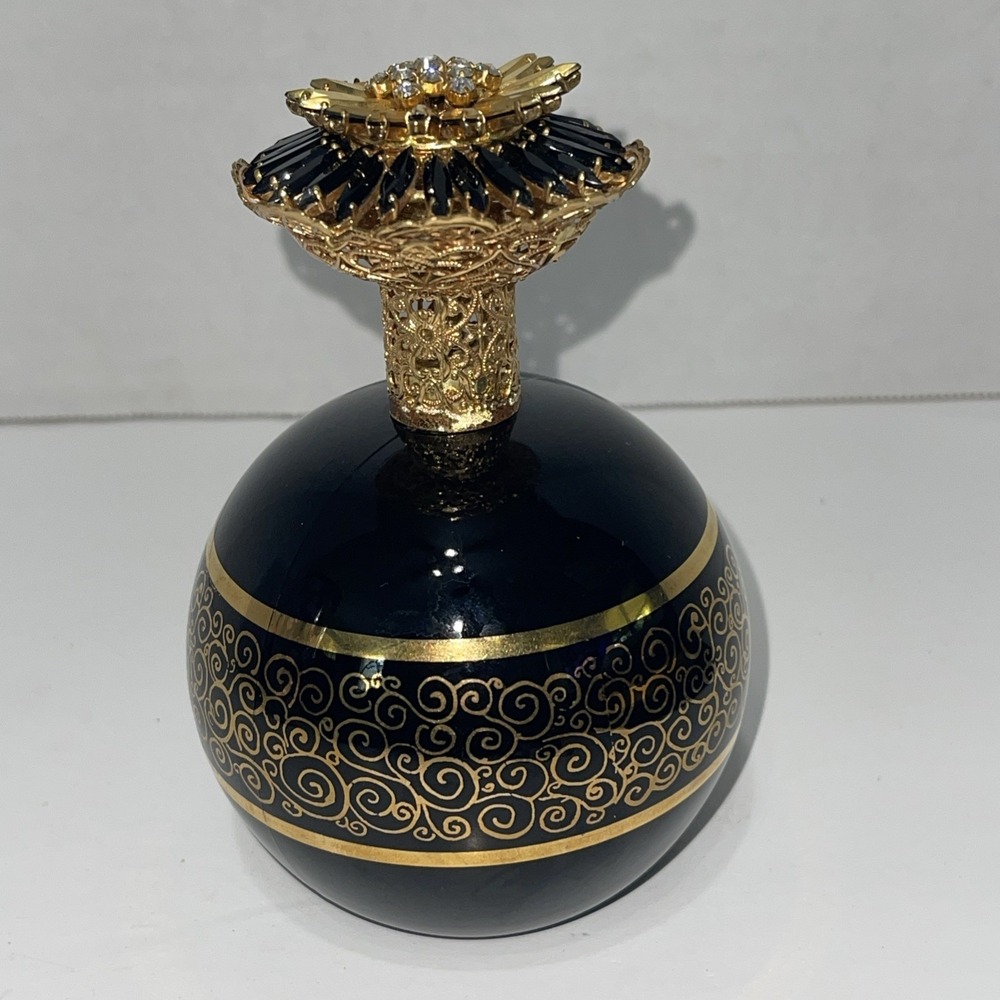 Vtg Black And Gold Ball Empty Perfume Bottle see photos for one stone missing